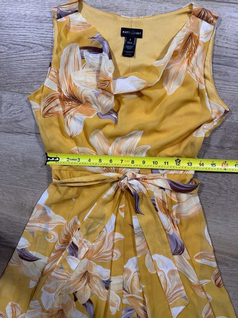 Kate & Lily Yellow Floral Lily Print Maxi Dress Cowl Neck Size 4 - Picture 5 of 14